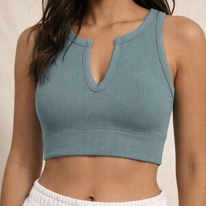 Blue Ribbed Crop Top